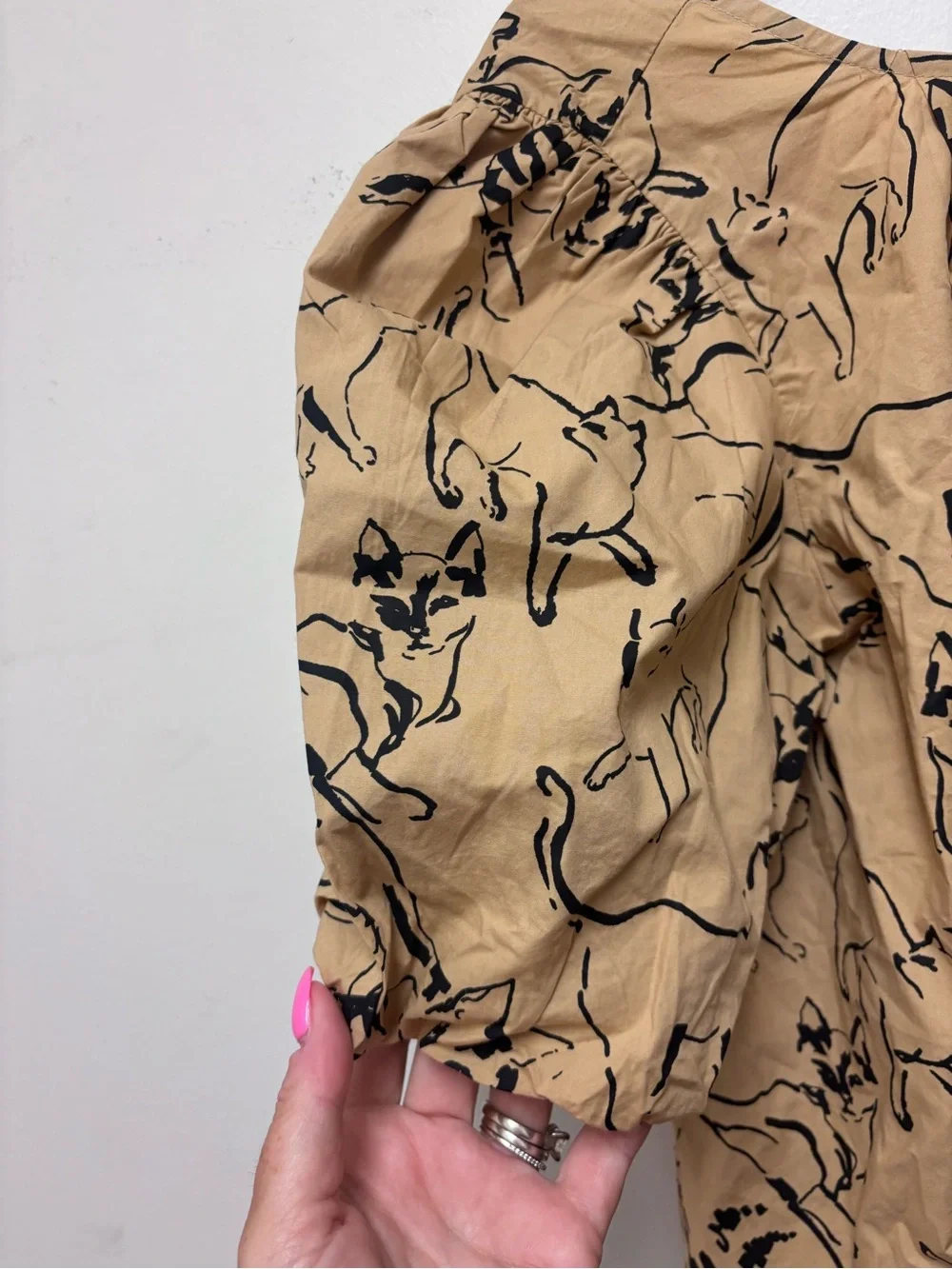 NWT Maeve Anthropologie Pull Sleeve Swing Blouse Cat Print